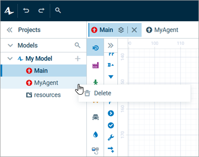AnyLogic 9: The context menu of the agent type