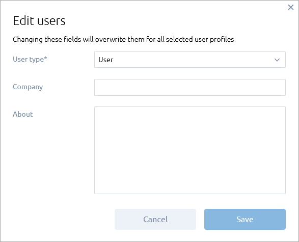 AnyLogic Cloud: The Edit users dialog