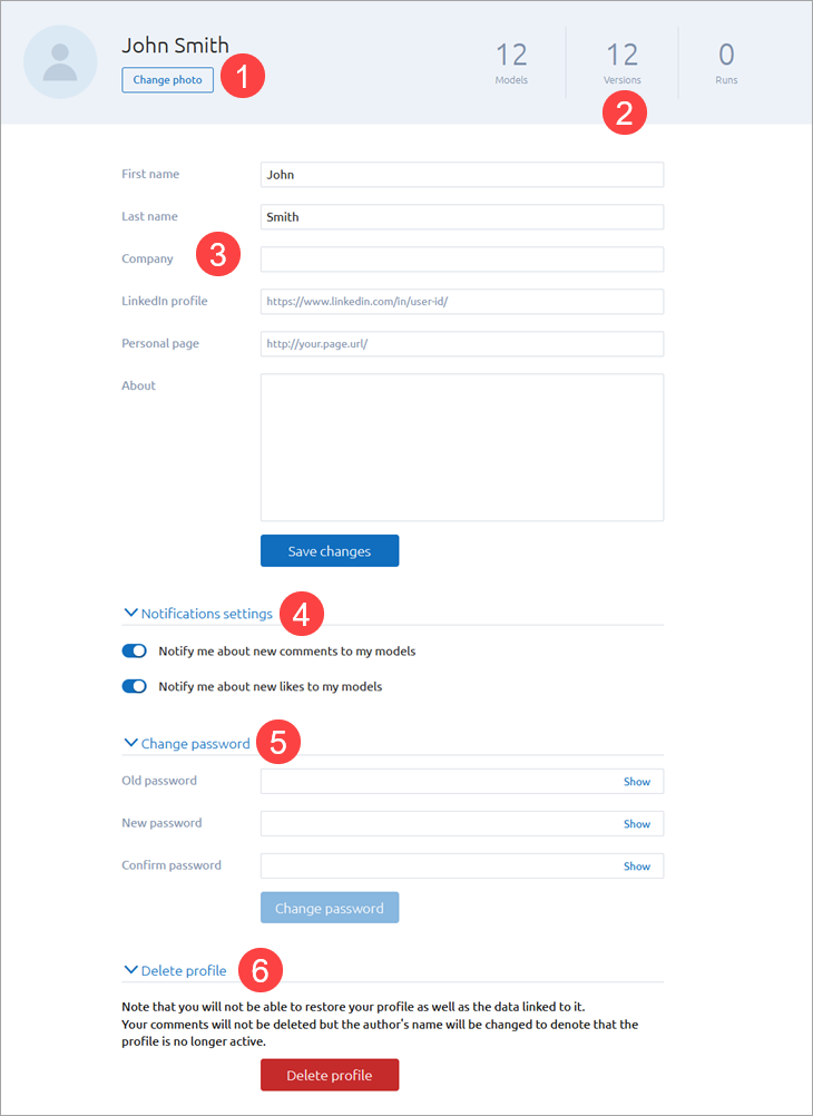 AnyLogic Cloud: User profile