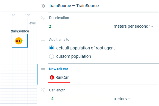 AnyLogic 9: The rail car specified in the Train Source properties