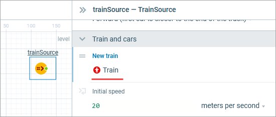 AnyLogic 9: The train specified in the Train Source properties