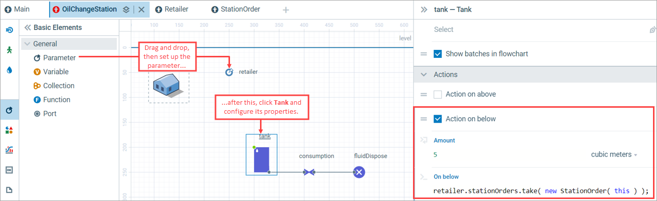 AnyLogic 9: Configuring the ordering on the OilChangeStation agent diagram