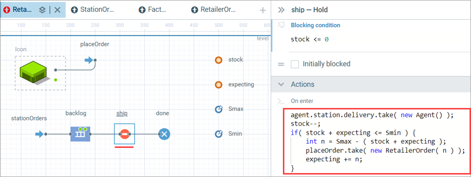 AnyLogic 9: Configuring the properties of the Hold block