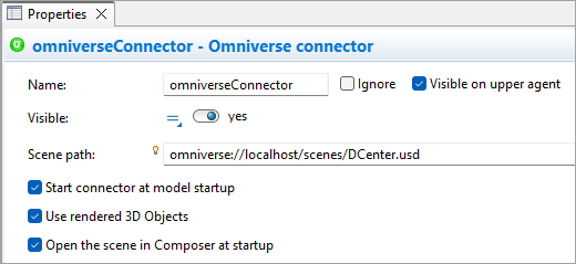 AnyLogic: Omniverse connector properties