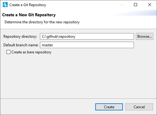 AnyLogic: The Create a Git Repository dialog