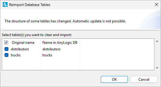 AnyLogic: The Reimport Database Tables wizard
