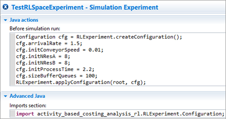 AnyLogic: RL Experiment: Setting the configuration in the Advanced Java section
