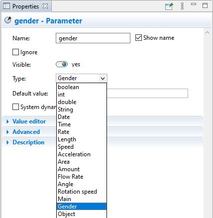 anylogic parameter as variable