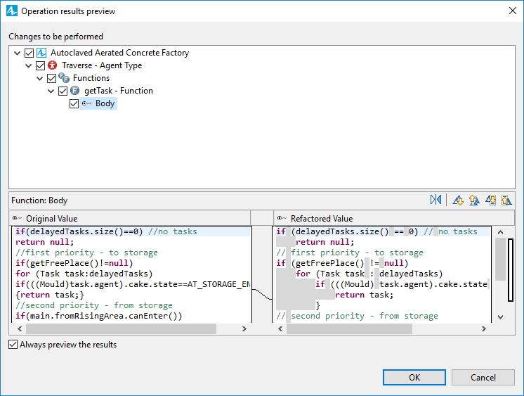 AnyLogic: The Operation results preview dialog