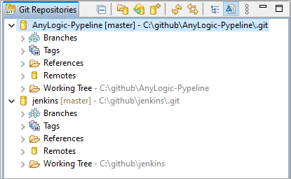 AnyLogic: The Git Repositories view