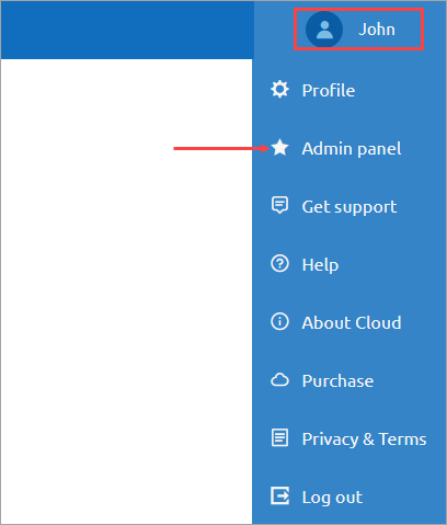 AnyLogic Cloud: Admin panel menu item