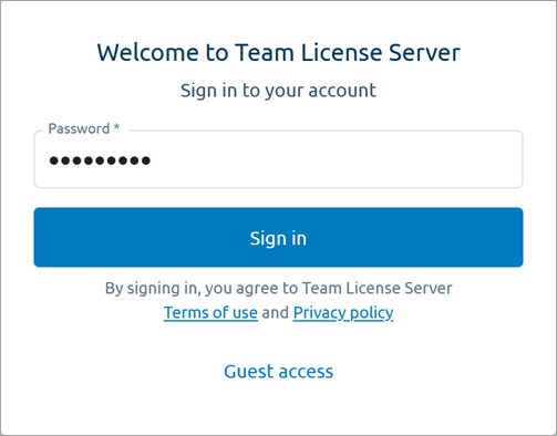 Team License Server: The authentication form