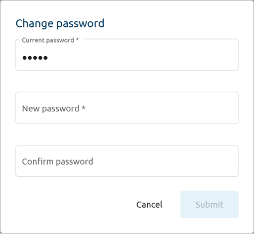 Team License Server: The Change password form