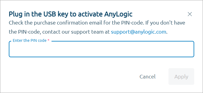 Team License Server: The Enter the PIN code dialog