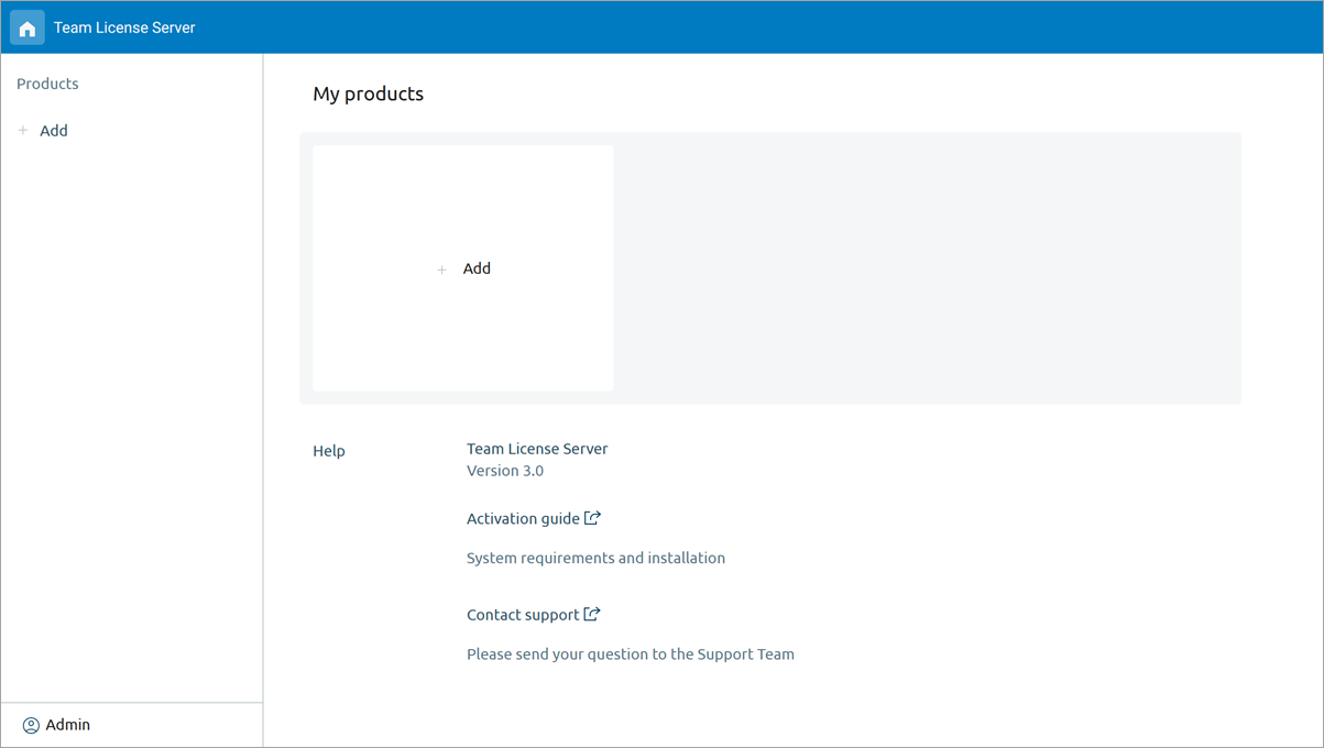 Team License Server: The empty main page