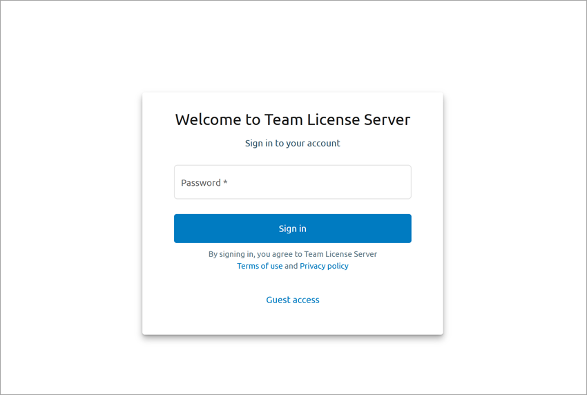 Team License Server: Экран входа в систему